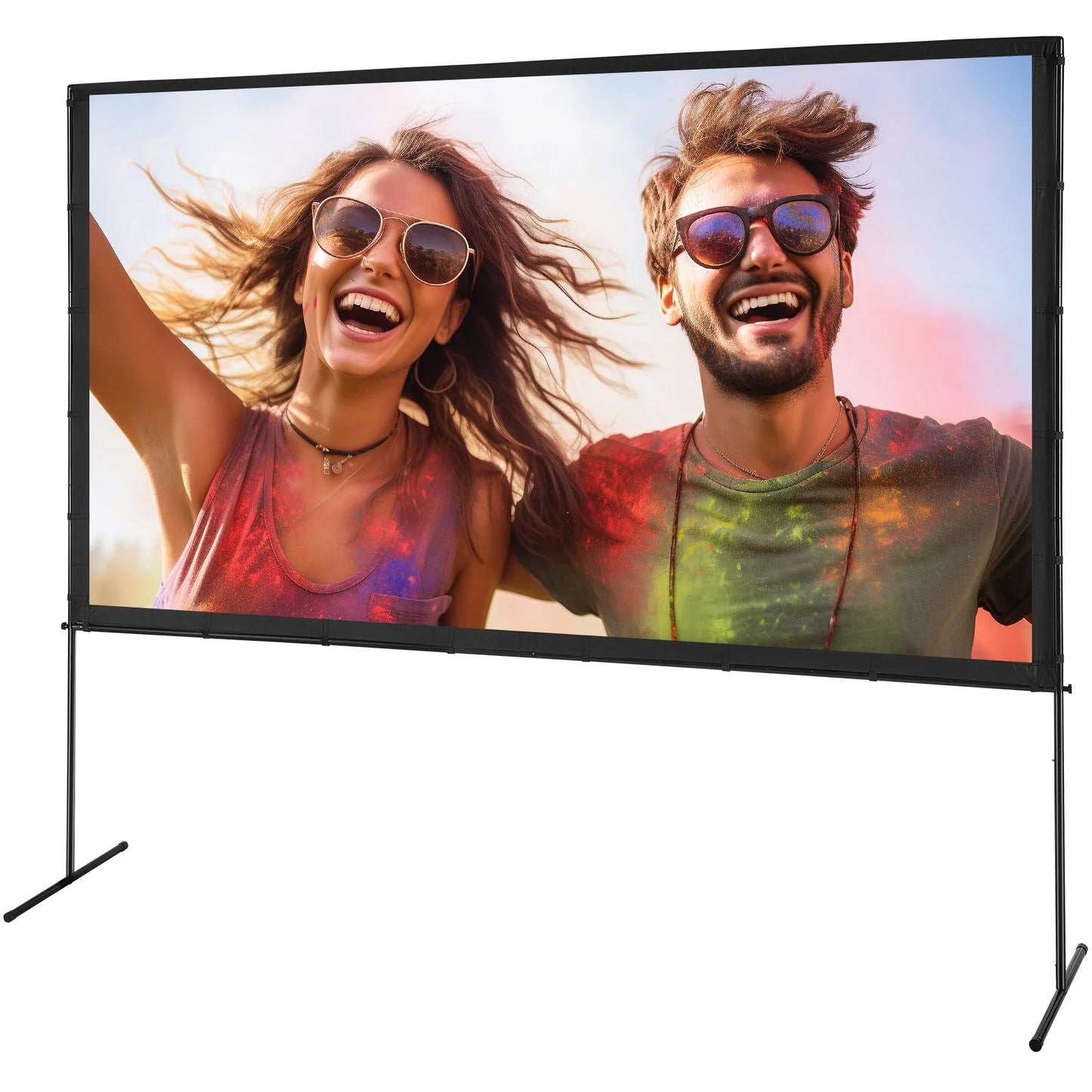 VEVOR Projector Screen with Stand, 120 Inch 16:9 4K 1080 HD Outdoor Movie Screen with Stand, Wrinkle-Free Projection Screen with Bar Feet and Carry Bag, for Home Theater Cinema Backyard Movie Night